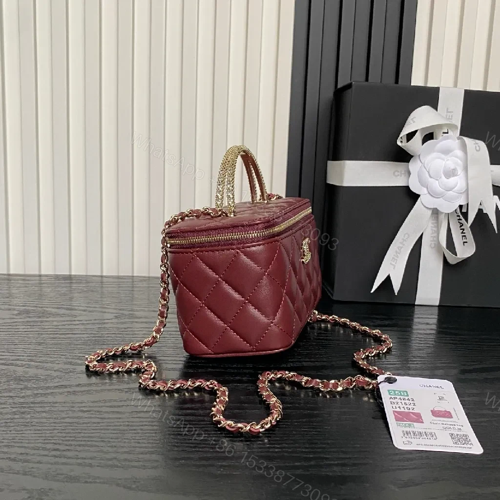 View 6 of Quilted Burgundy Leather Mini Bag - Chain Strap, Gold Hardware