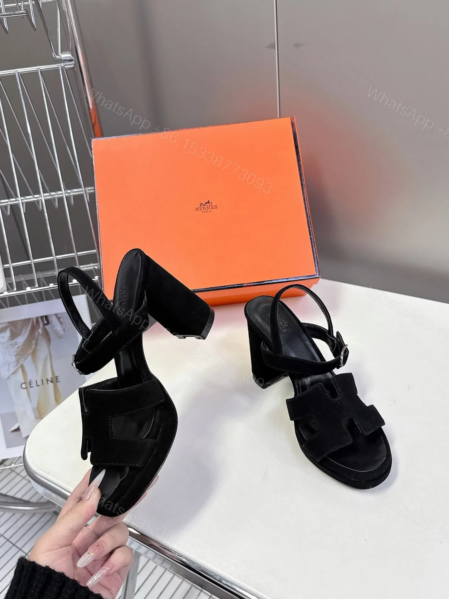 View 5 of Hermes Women Black Suede Sandals