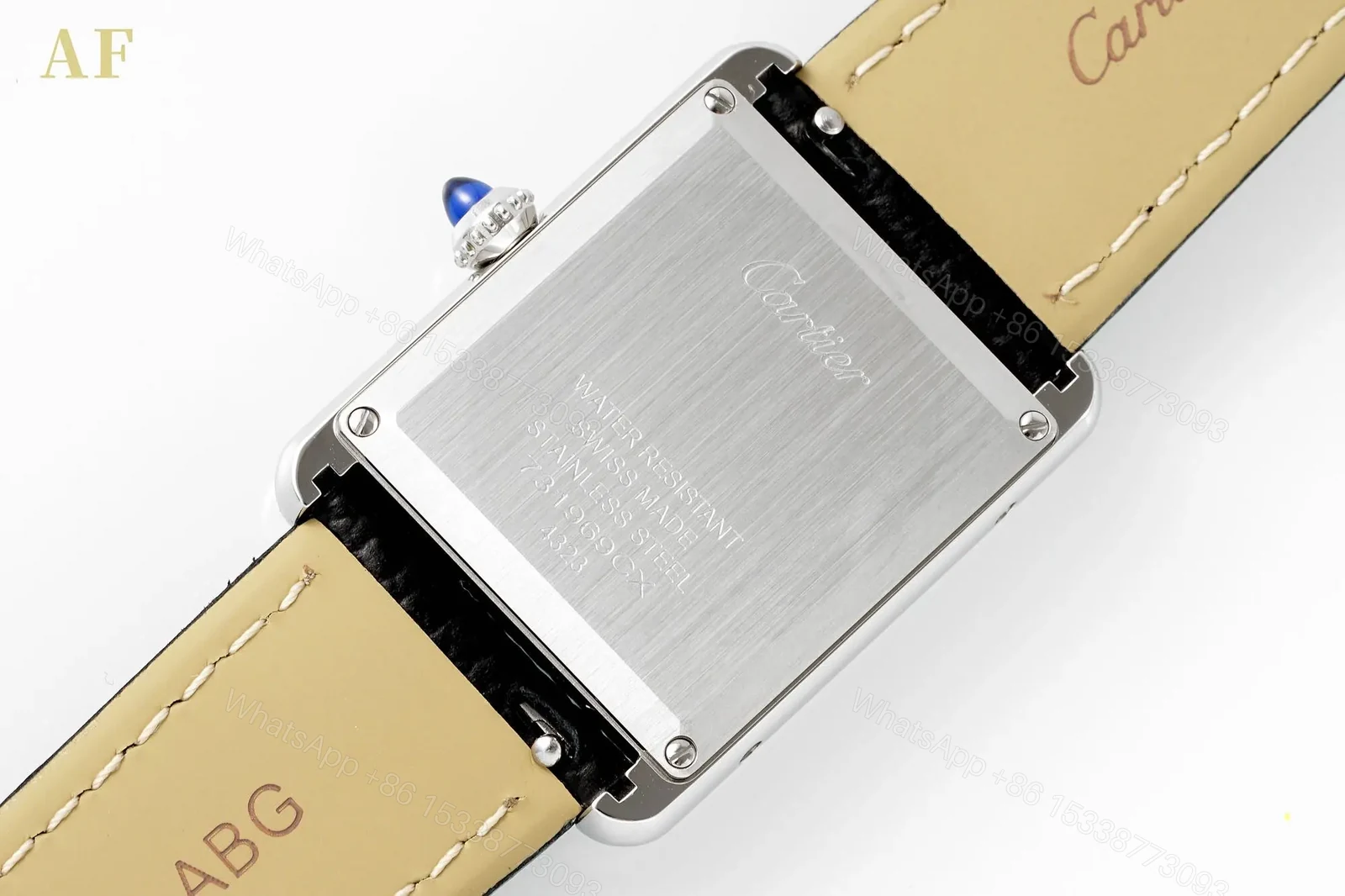 View 4 of BV Factory Cartier Tank Solo Quartz Watch – Silver Case, Black Leather Strap, White Dial, Blue Hands