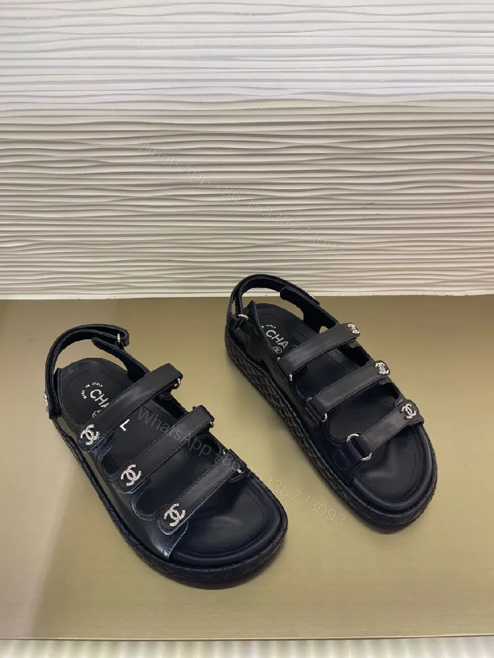 View 8 of Black Leather Slingback Sandal with Logo Straps - All-Day Comfort