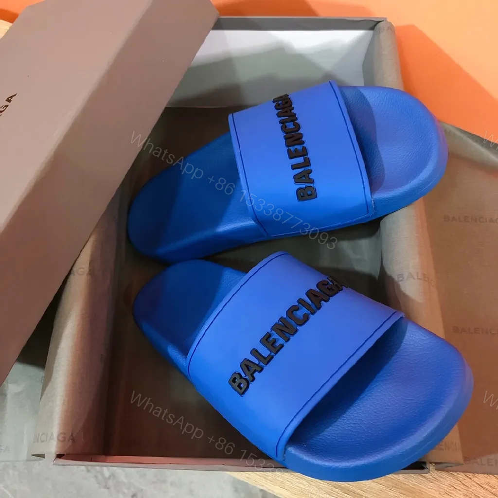 View 6 of Bold Blue Luxe Slides - Premium Faux Leather, Slip-On Comfort