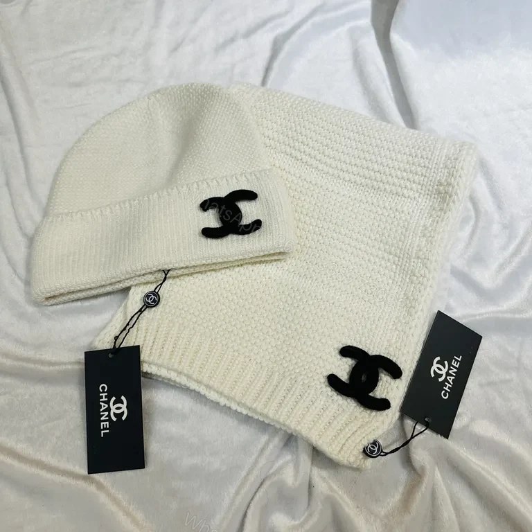 View 8 of Taupe Luxury Knit Set: Chanel-Accent Beanie & Scarf