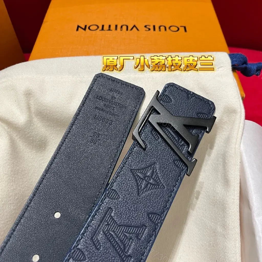 View 5 of Blue Embossed Monogram Belt: Luxe Everyday Accessory