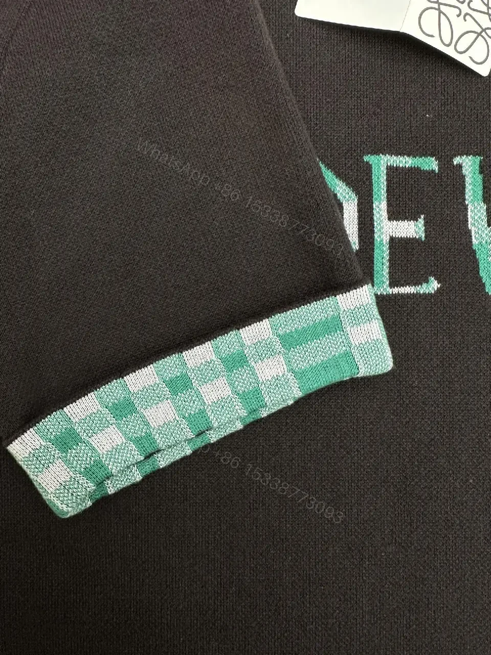 View 10 of Green Plaid-Trim LOEWE-Influenced Hoodie Tee