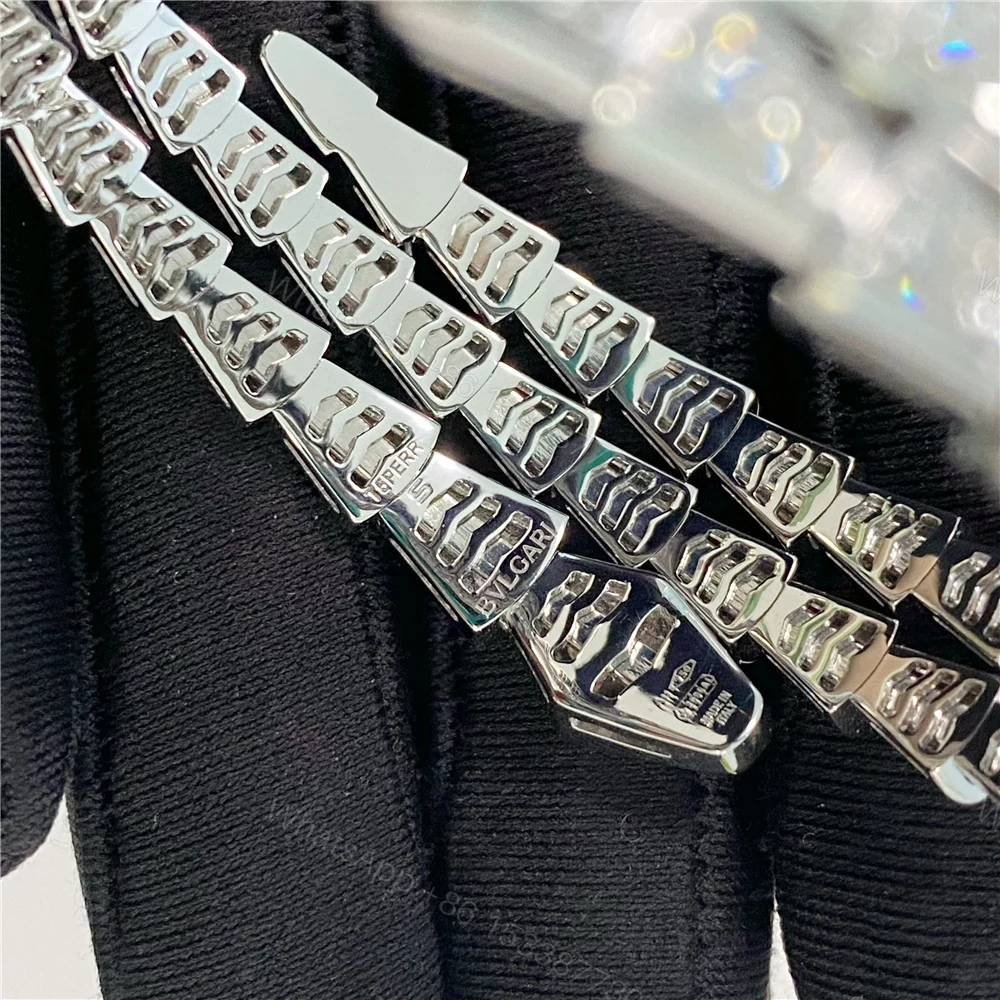 View 5 of Replica Bvlgari 18K White Gold Serpenti Viper Bracelet Diamonds 357273