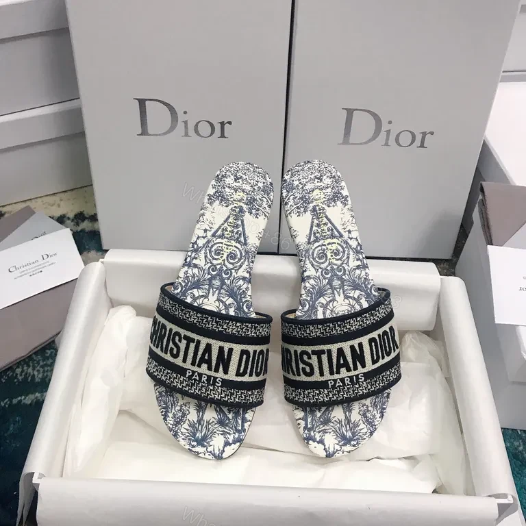 View 9 of Blue-White Patterned Dior Paris Slides - Luxury Everyday Wear