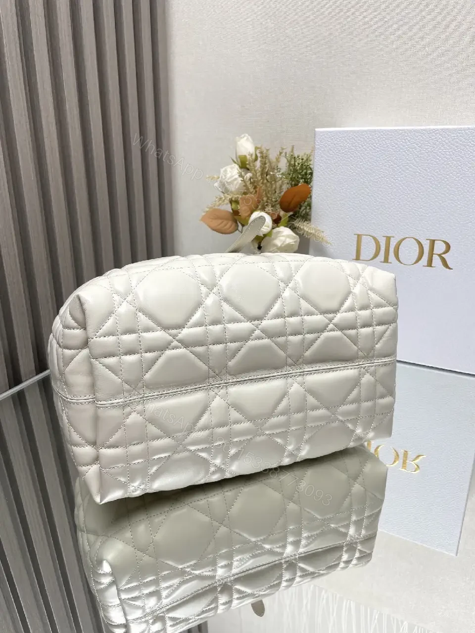 View 7 of Soft Quilted Dome Handbag, Ivory Leather, Couture-Inspired, Gold Charm, Handbag