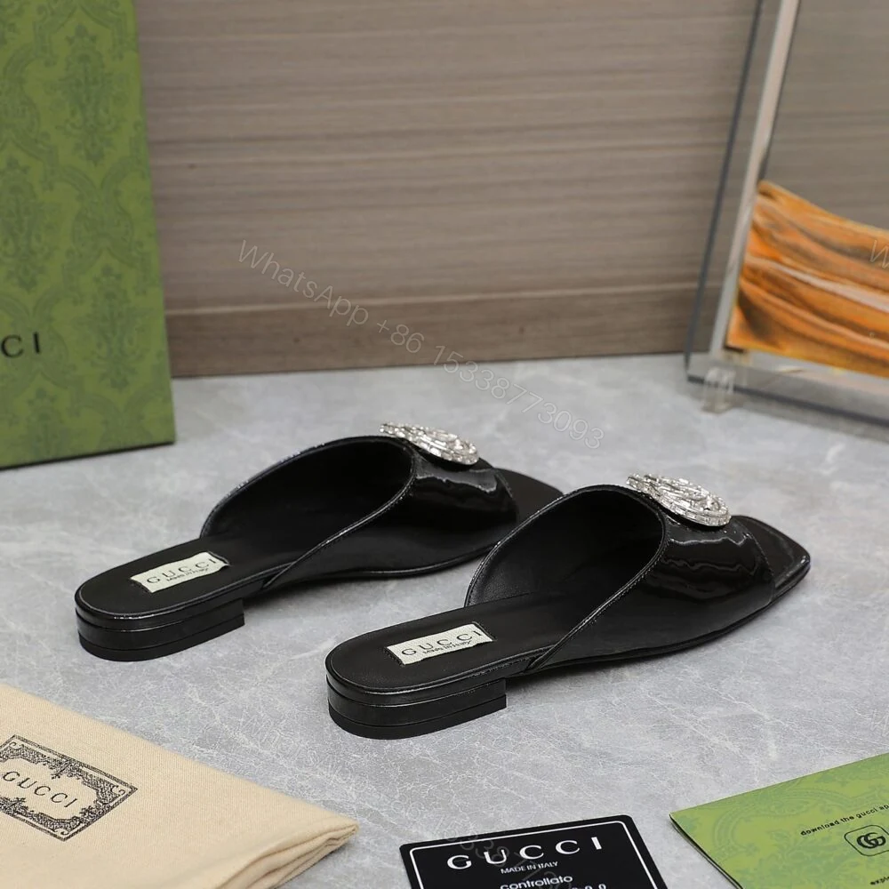 View 3 of Gucci GG Crystal Slippers Black