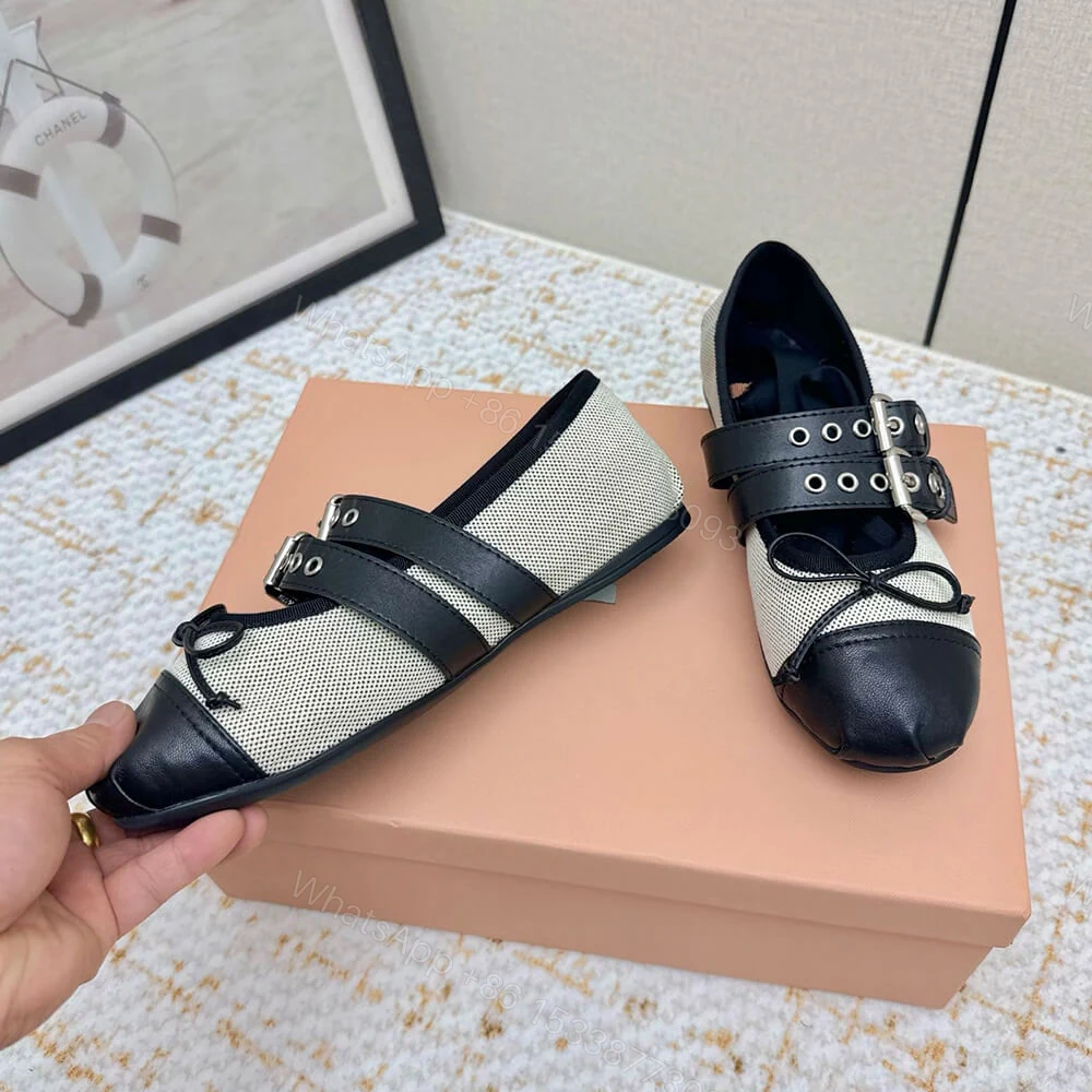 View 6 of MIUMIU Canvas and leather ballerinas 725618