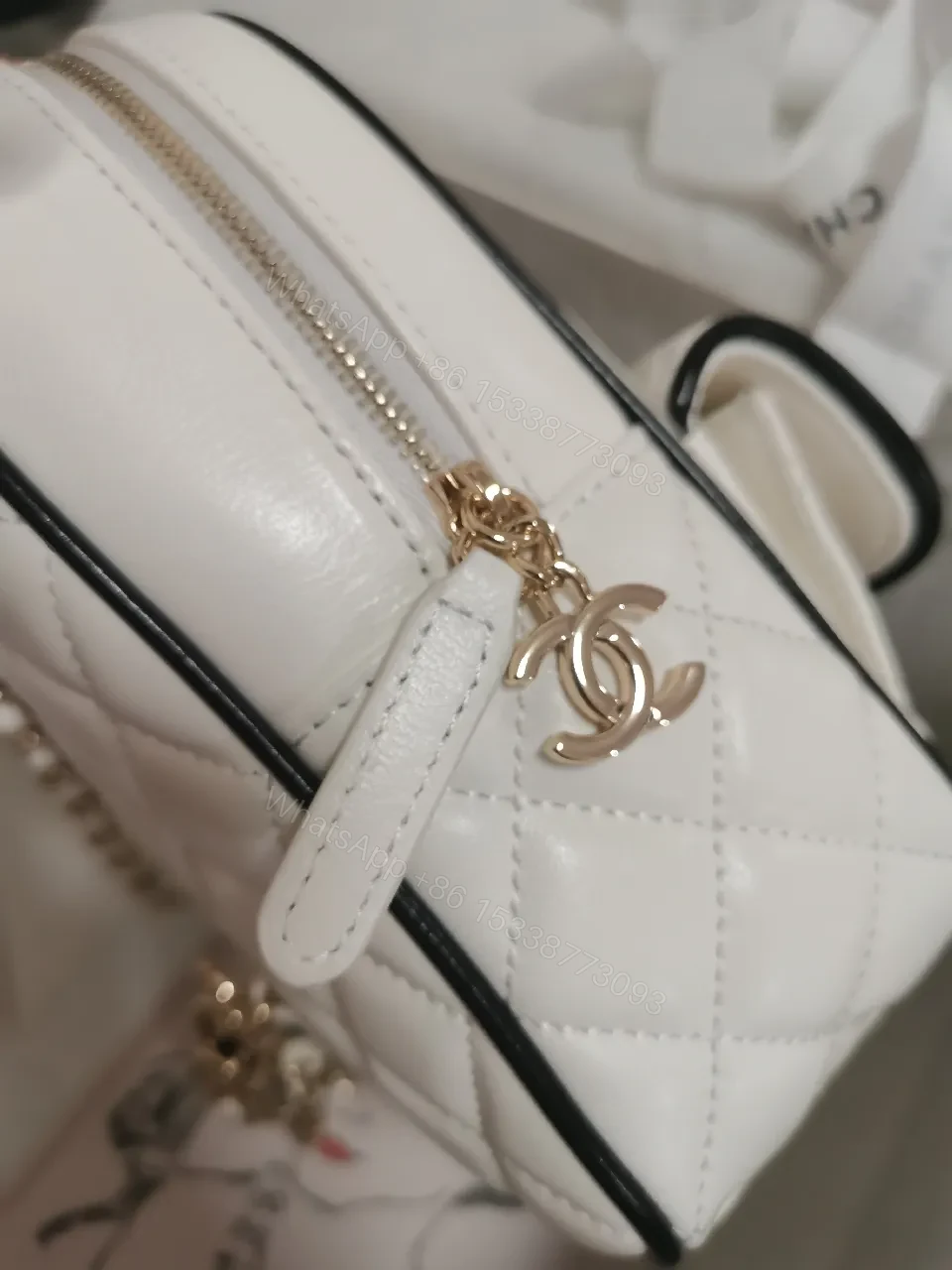 View 5 of Quilted White Bag with Gold Chain: Classic Mini Comfort