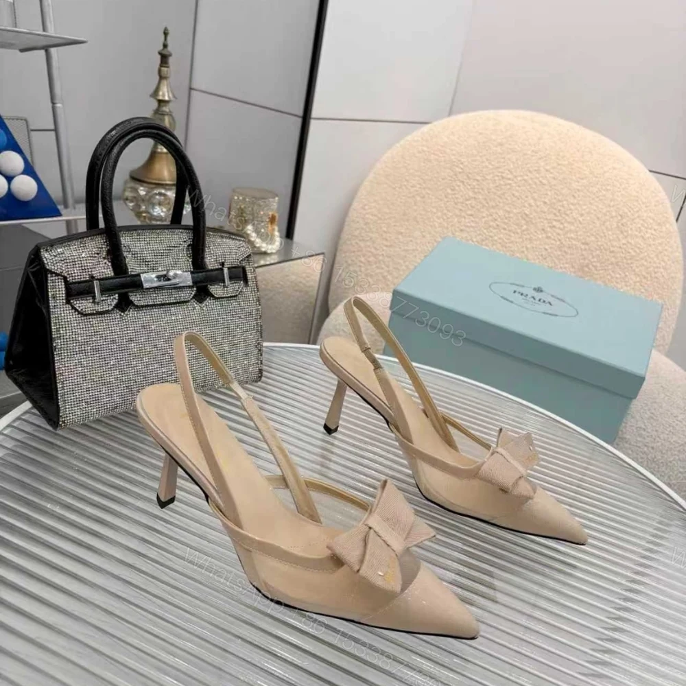 View 2 of Prada Mesh Fabric Slingback Pumps In Beige