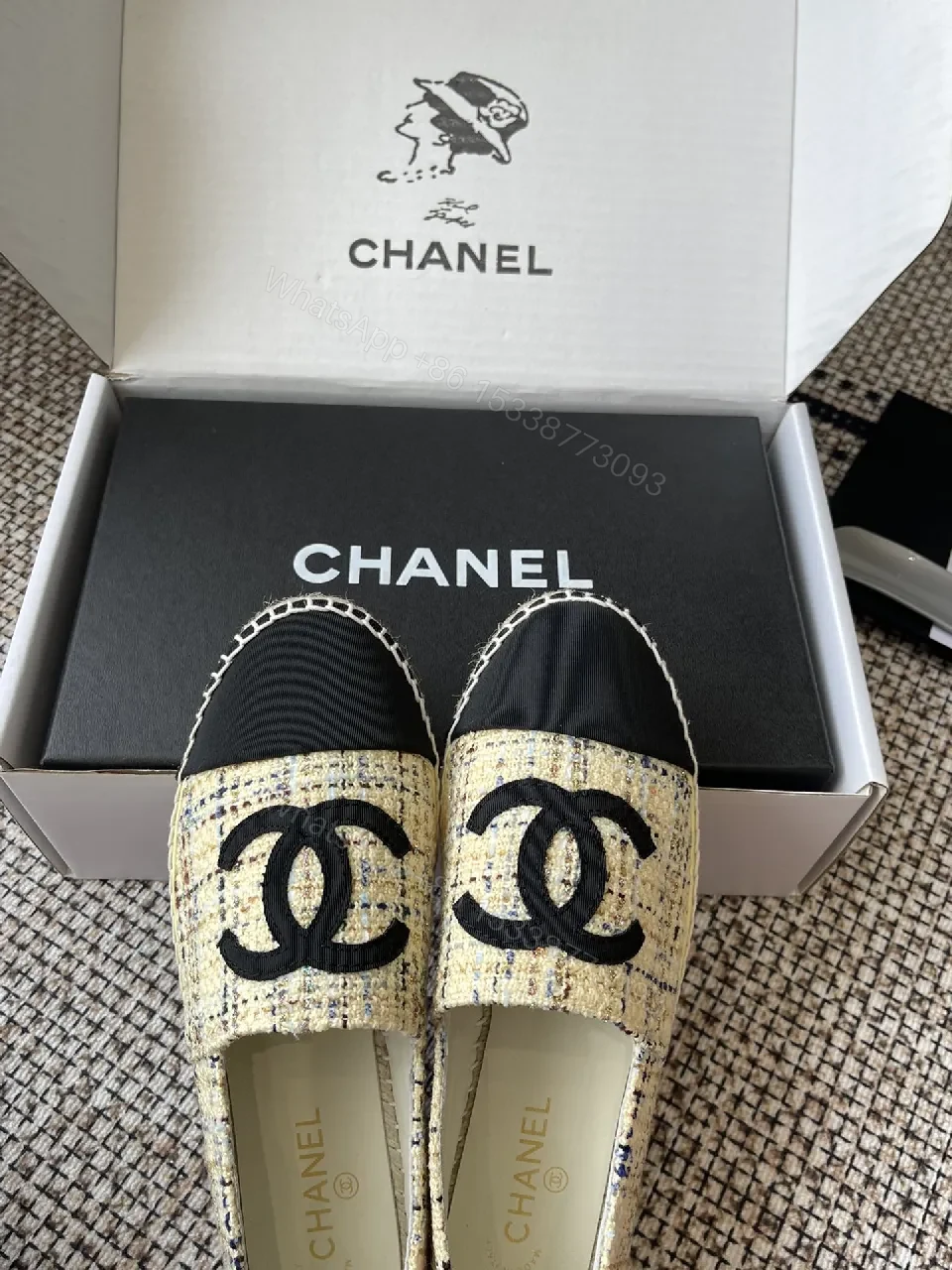 View 8 of Textured Tweed Espadrille Loafers with Logo Signature