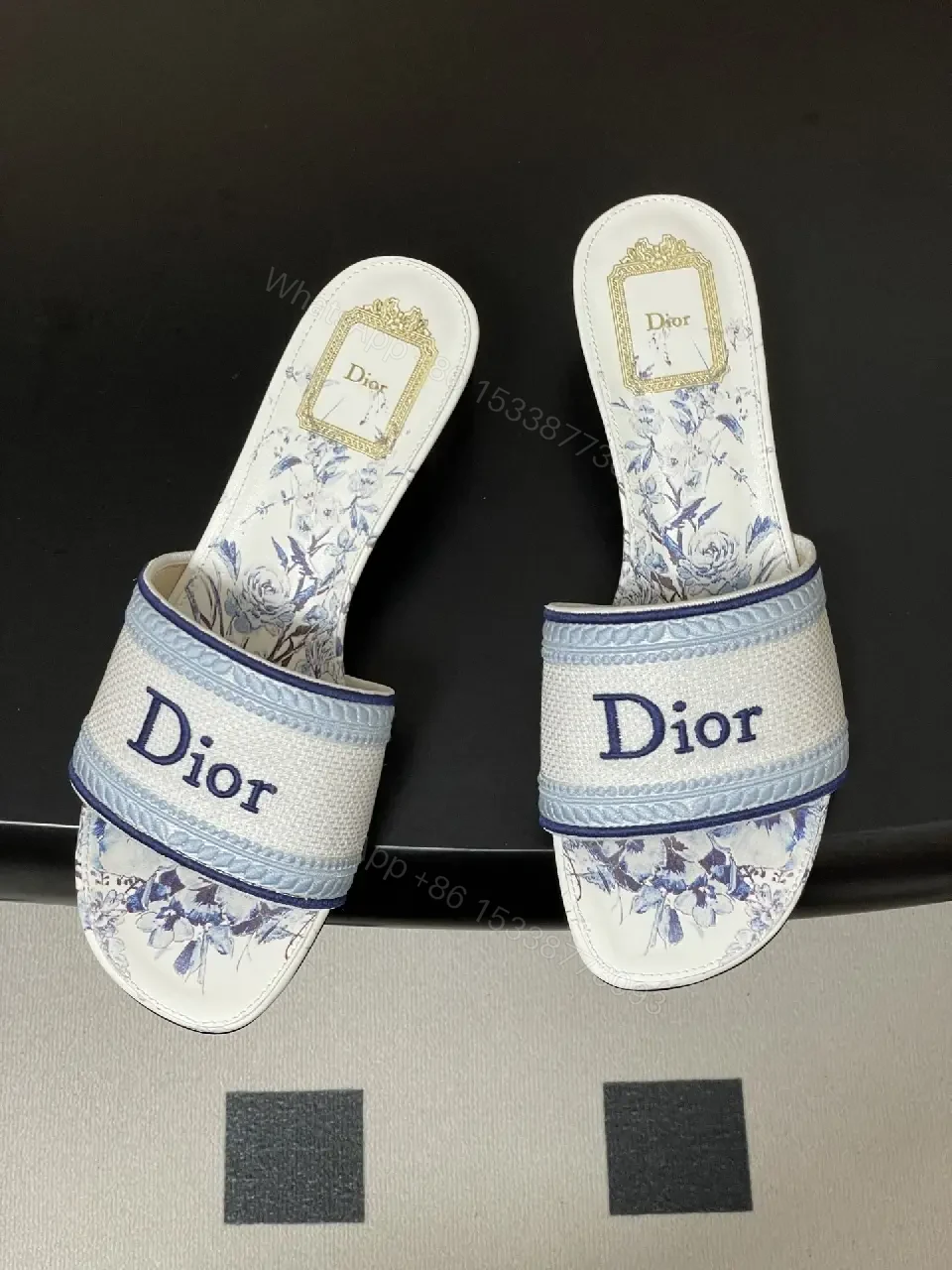 View 3 of Linen Floral-Print Slides, Luxe Comfort, Unisex Fashion Sandals