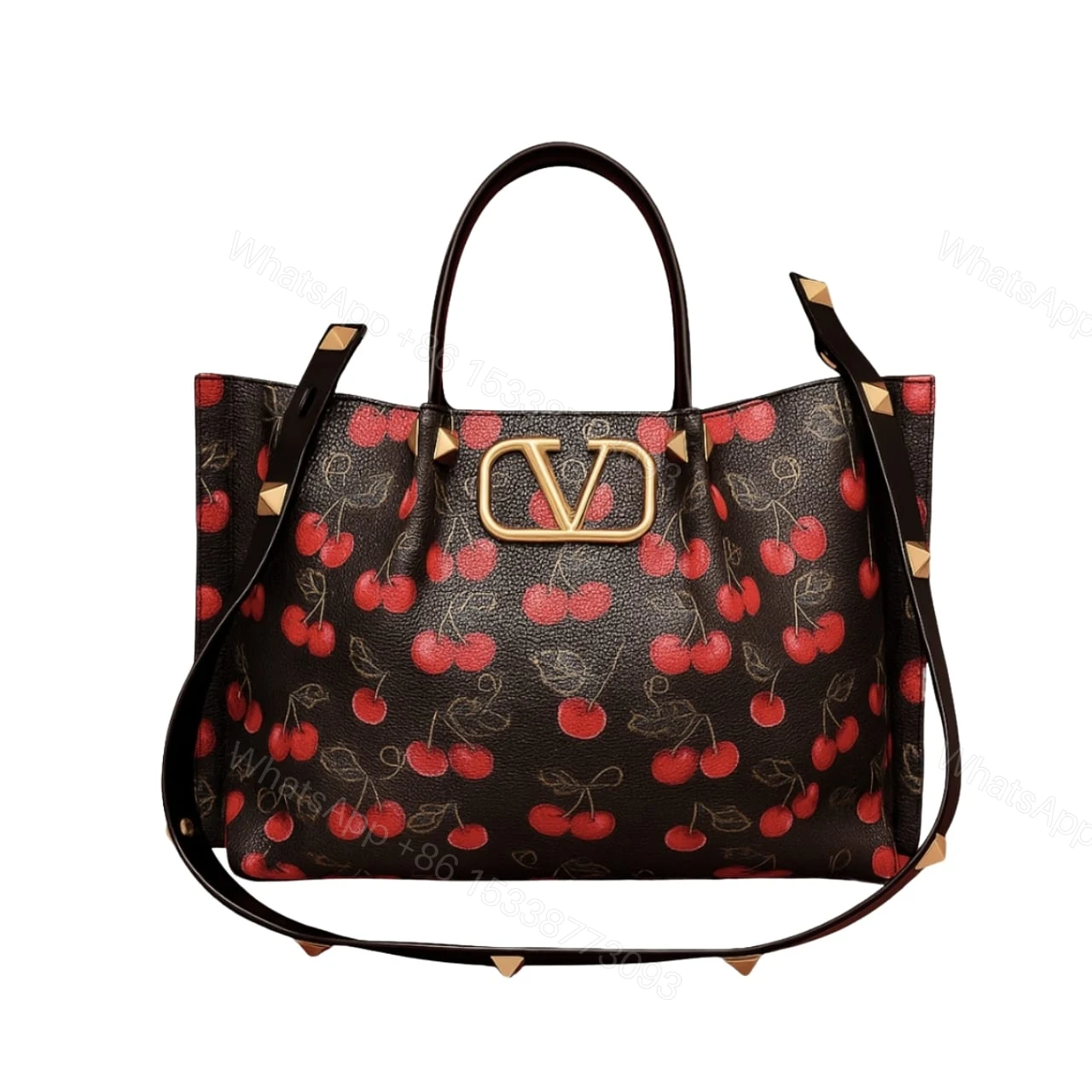 VALENTINO GARAVANI VLOGO SIGNATURE CHERRYFIC MOTIF BAG BLACK 26CM — view 1