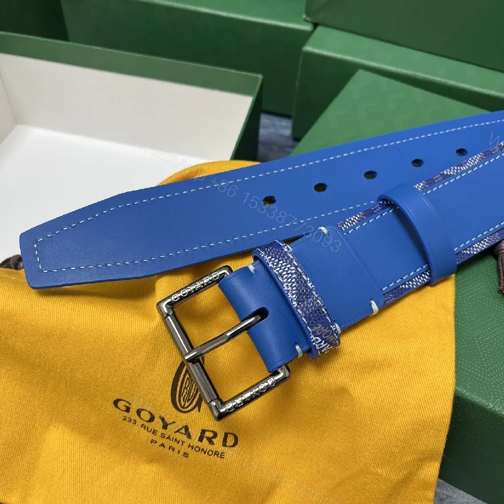 View 8 of Vibrant Blue Leather Belt with Signature Detailing