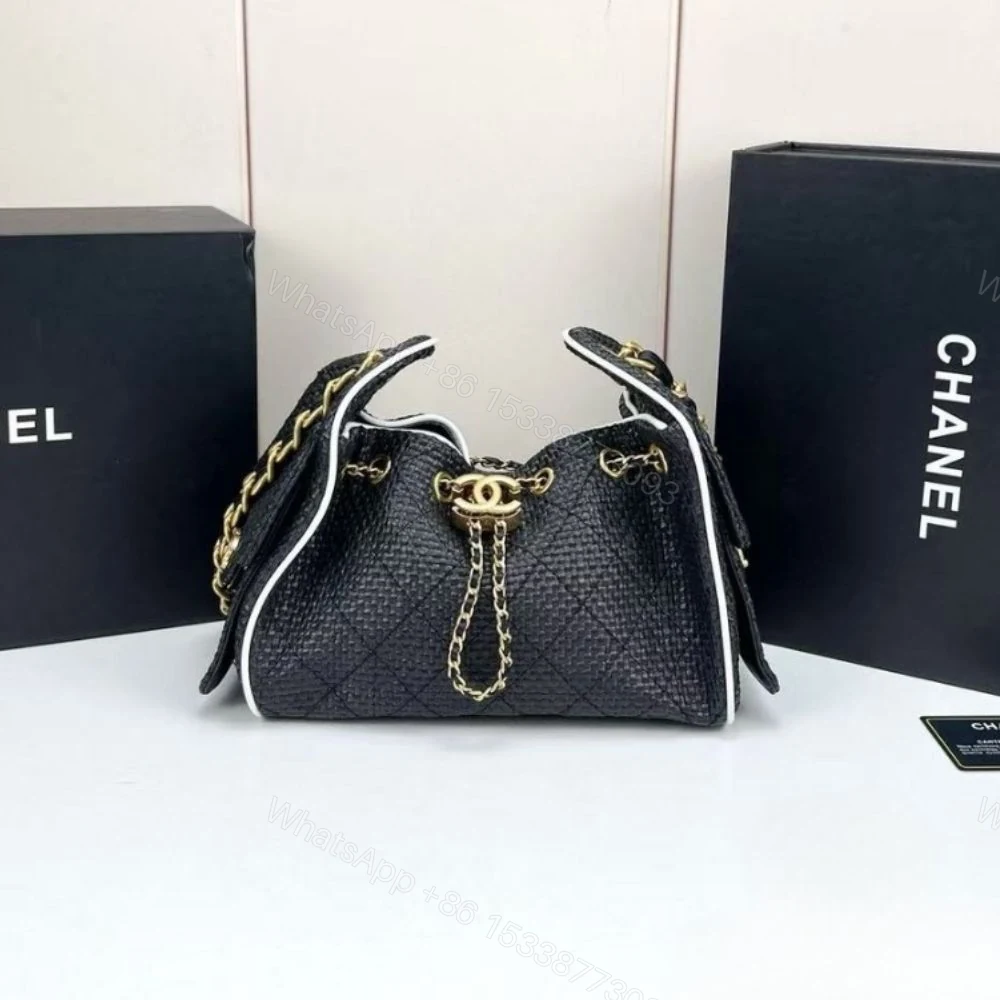 View 2 of Chanel 25 Small Handbag Braided Raffia Black And White 20Cm