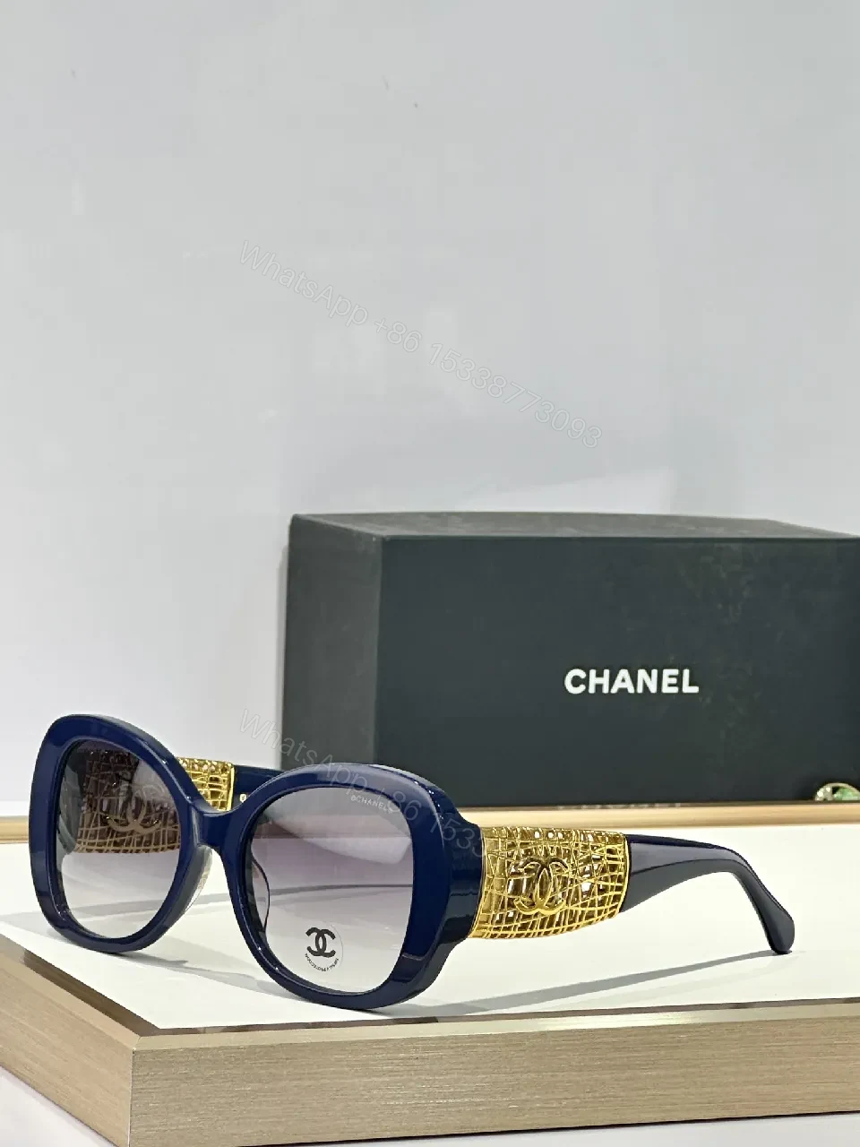 View 6 of Gold-Textured Luxury Sunglasses: Oversized Round, UV400, Acetate