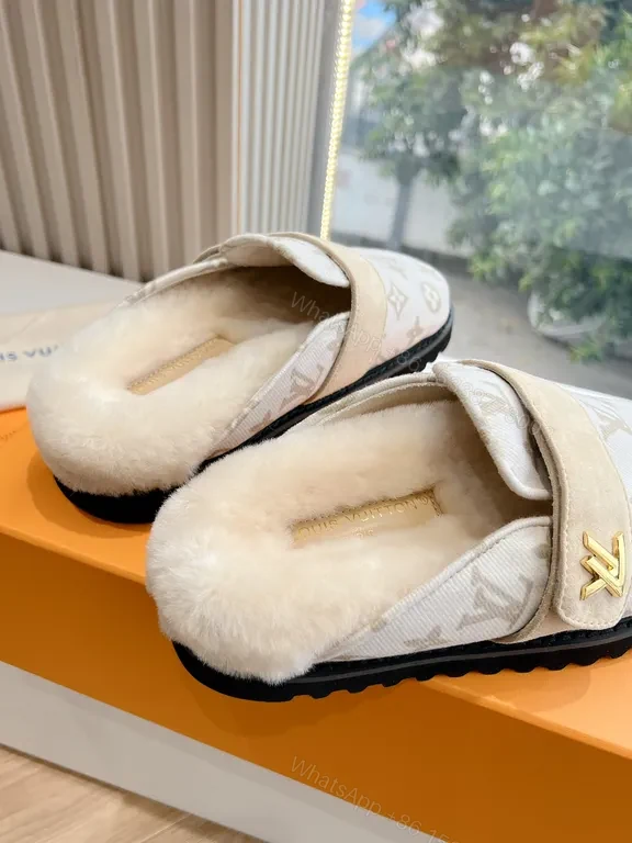 View 9 of Relaxed-Luxe LV Monogram Slip-Ons with Fur Lining