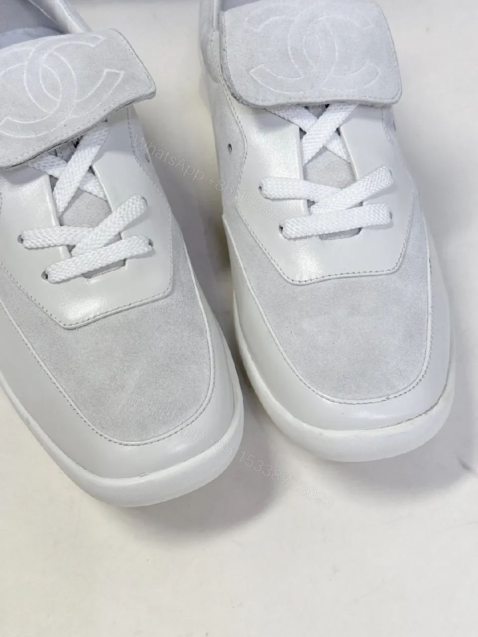 View 7 of White Premium Trainers: Minimalist Leather-Suede, Velcro Closure Sneaker