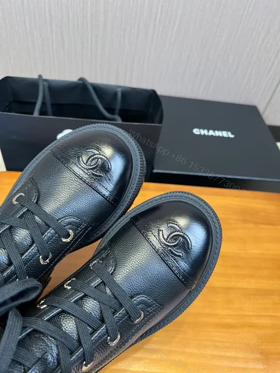 View 2 of Chic Leather Combat Boots: Subtle Logo, All-Day Comfort