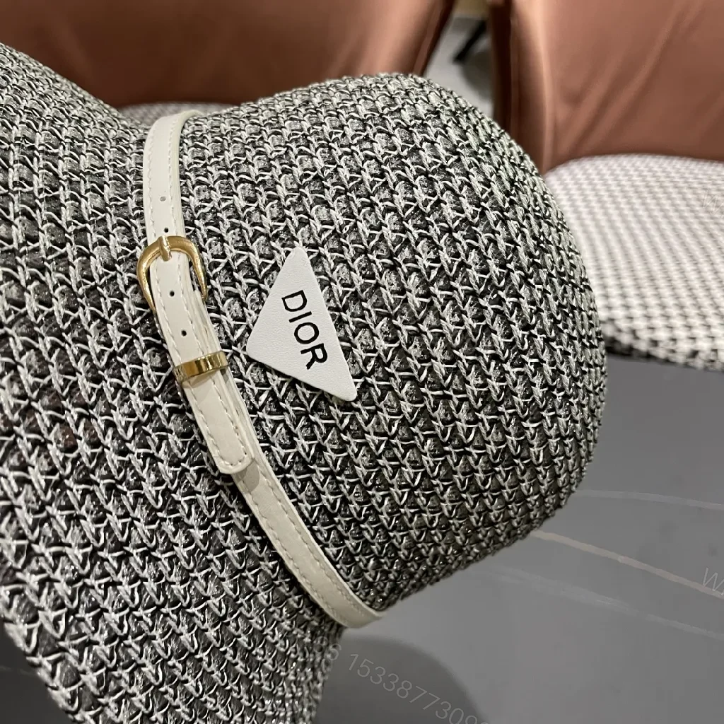 View 6 of Black Straw Hat with Dior Band, Structured Fedora Style, Signed Band