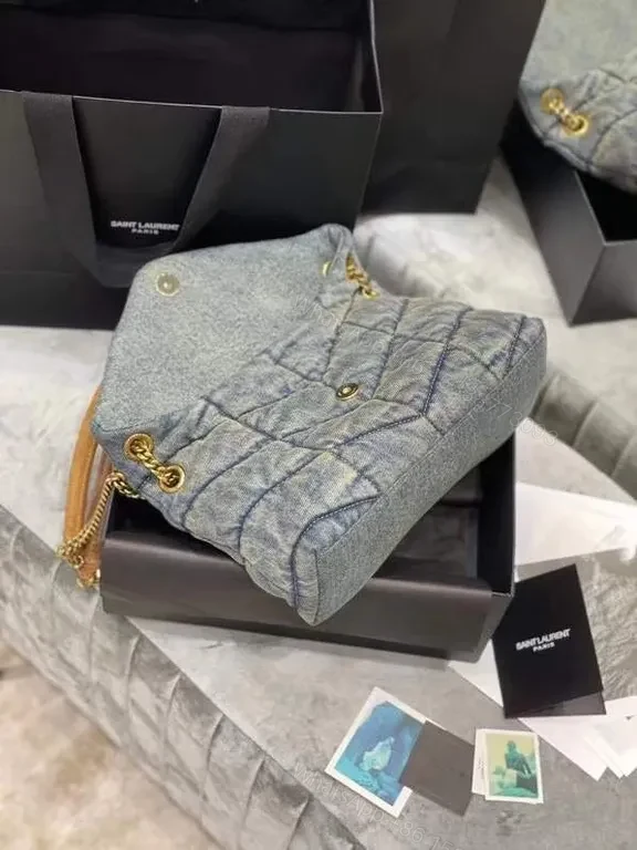 View 2 of Quilted Denim Crossbody: Gold YSL Hardware, Compact Luxe