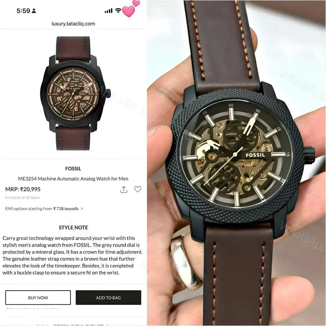 View 3 of Fossil Automatic Leather Strap