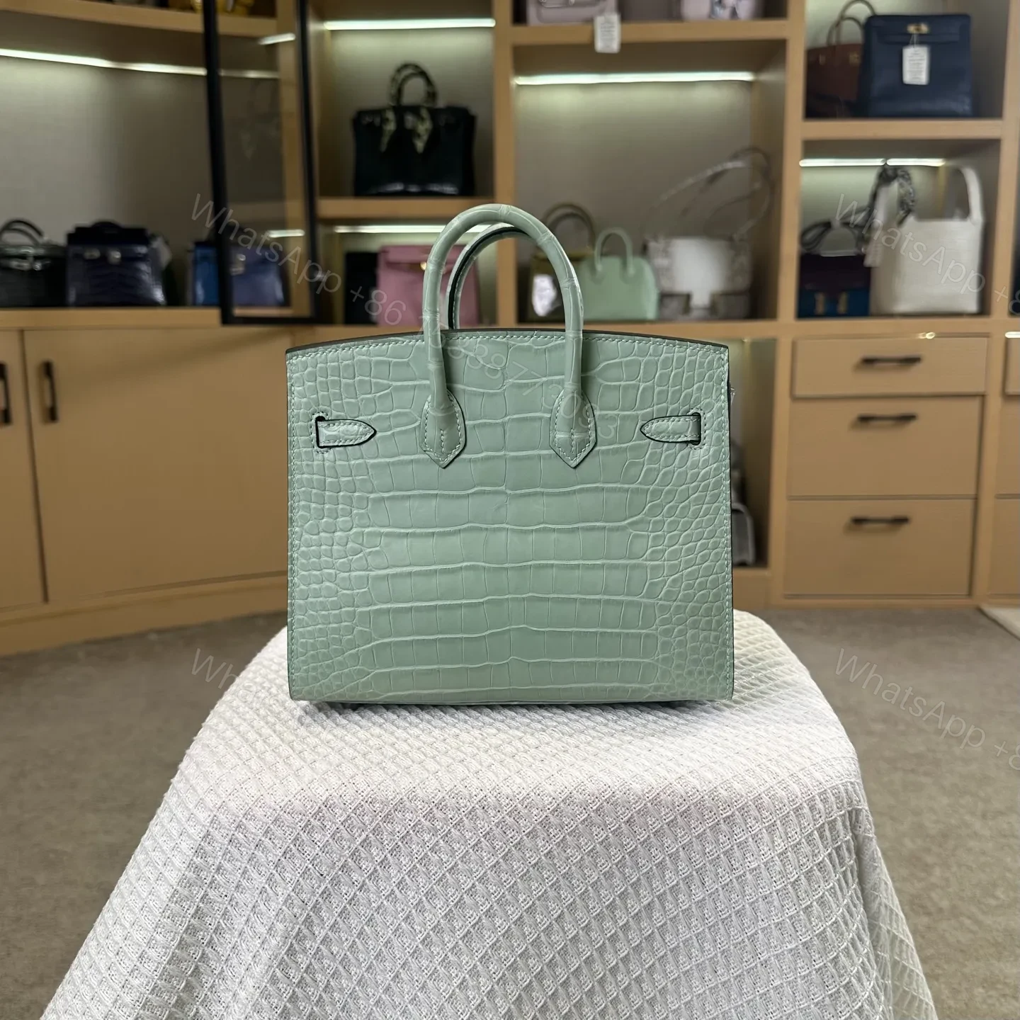 View 2 of Hermes Birkin 20cm Mint Green Crocodile Leather Silver Hardware