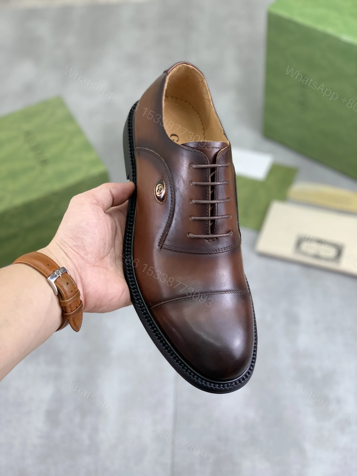 Gucci高仿男士正裝皮鞋古銅棕色手工鞋面質感升級 — view 1