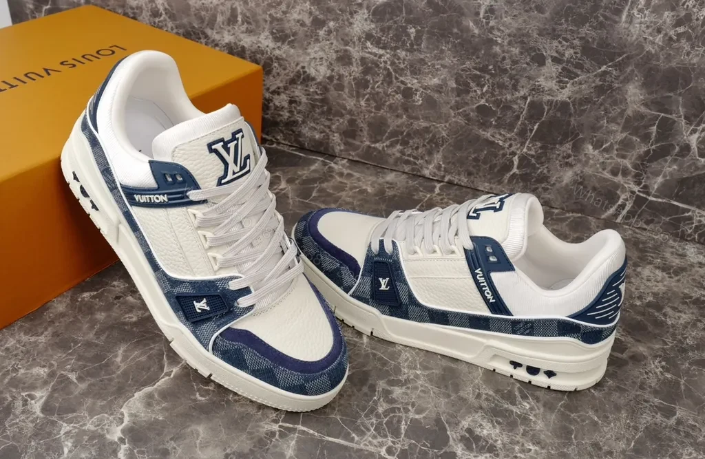 View 6 of Premium-Texture Runner: LV Branding, Navy Suede High-Tops