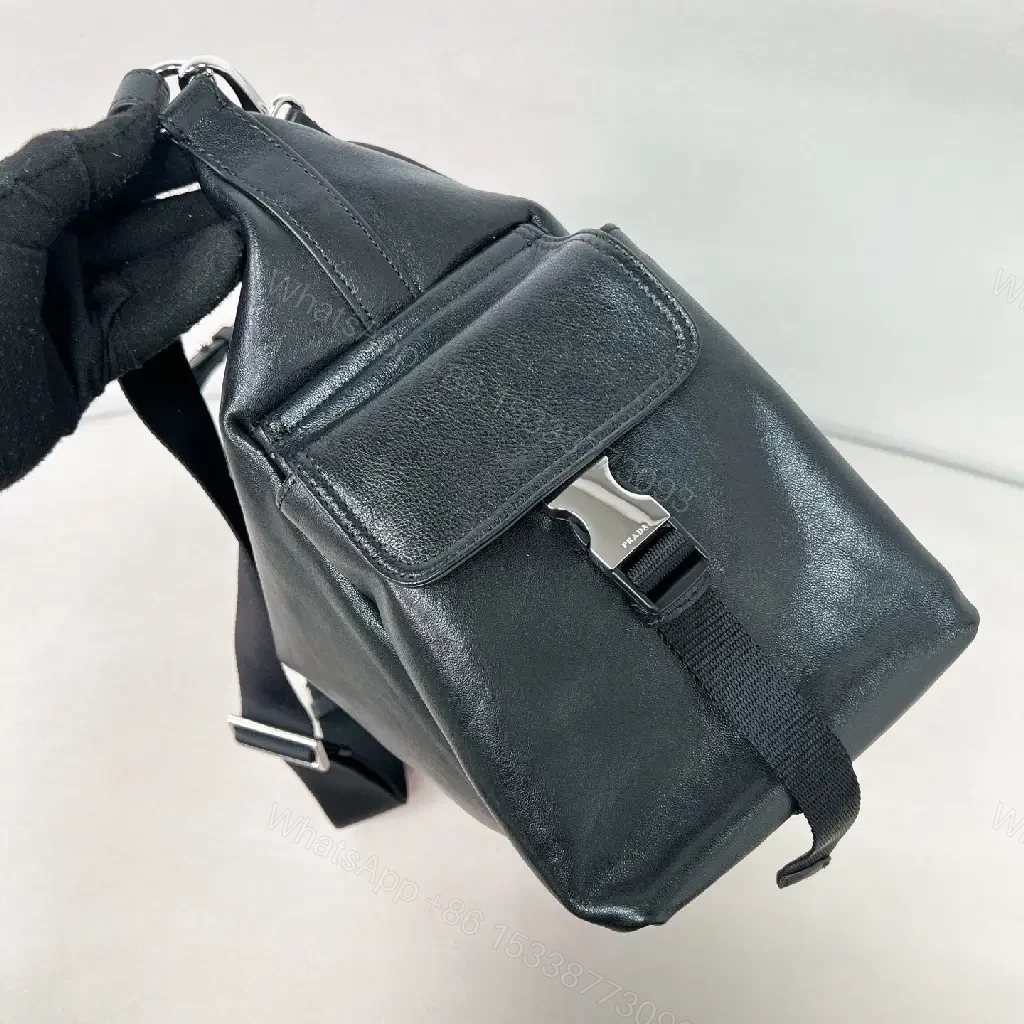 View 4 of Black Leather-Look Modern Hobo Shoulder Bag with Logo Closure