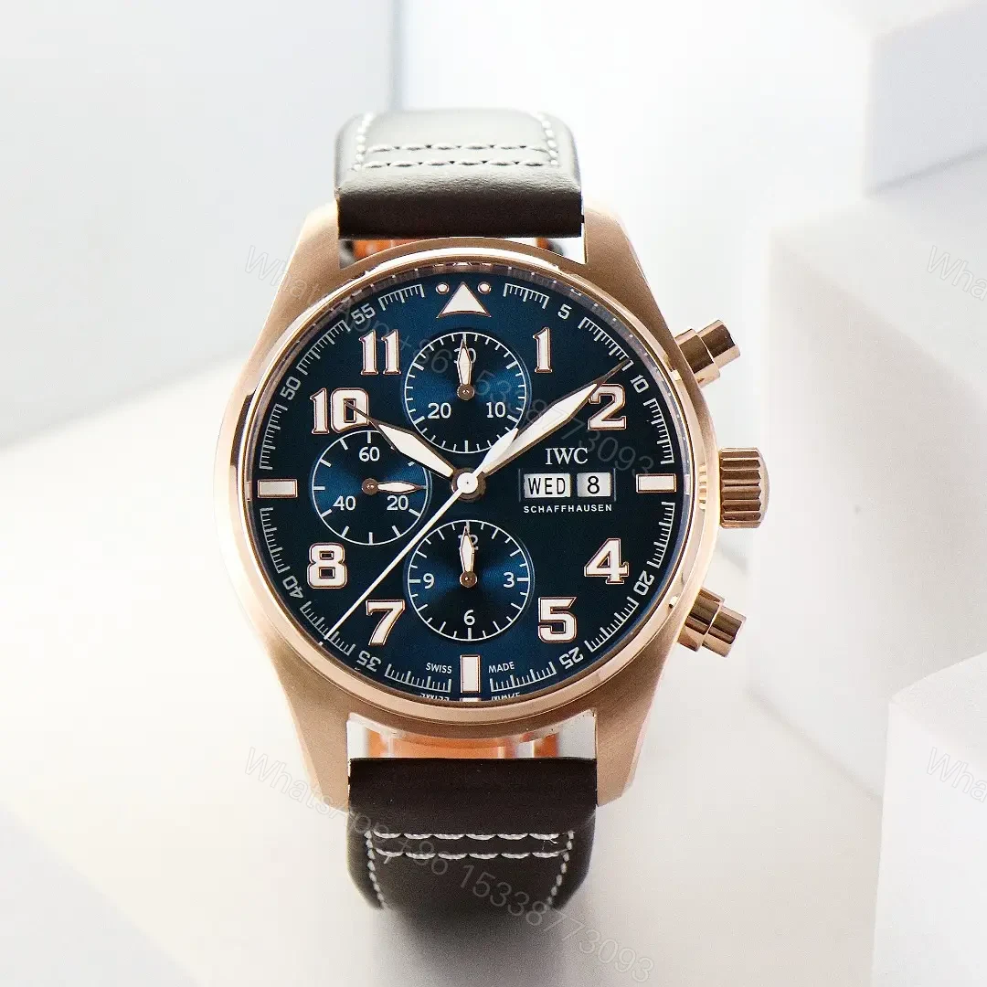 IWC Rose Gold Pilot Chronograph Blue Dial Leather Strap Ultimate 43MM IW378003 — view 1