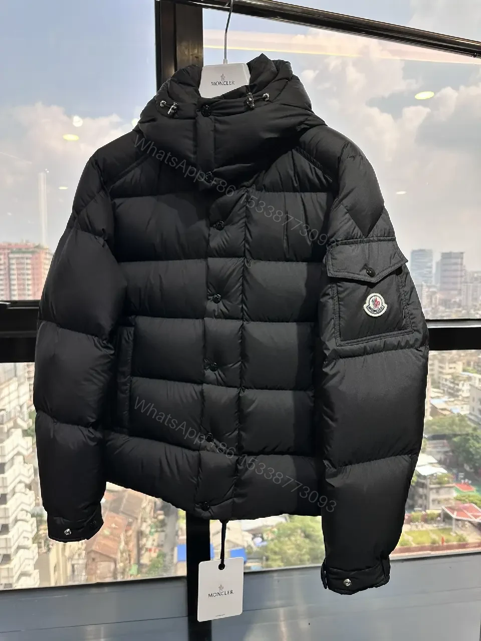 View 4 of Premium Grid-Quilt Puffer Coat with Removable Hood