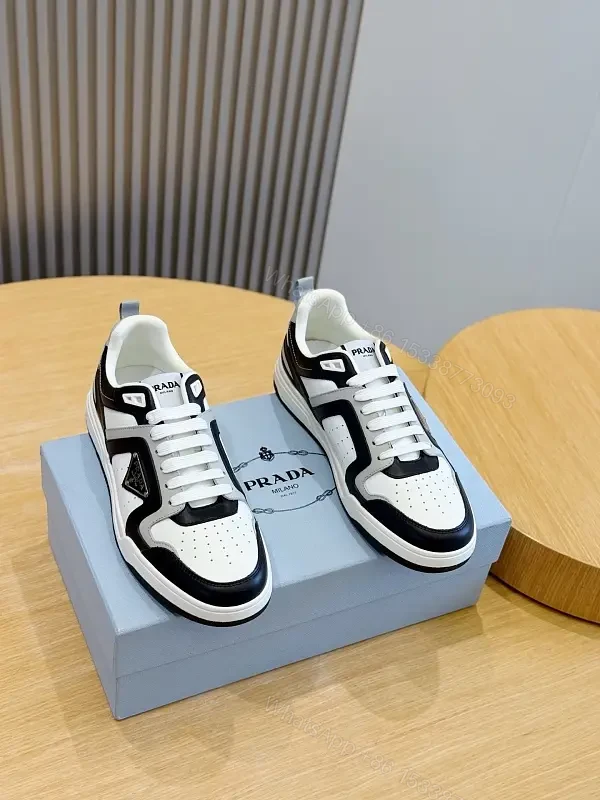 White Black Leather Sneakers Modern Prada Inspired Sneaker Box Set — view 1