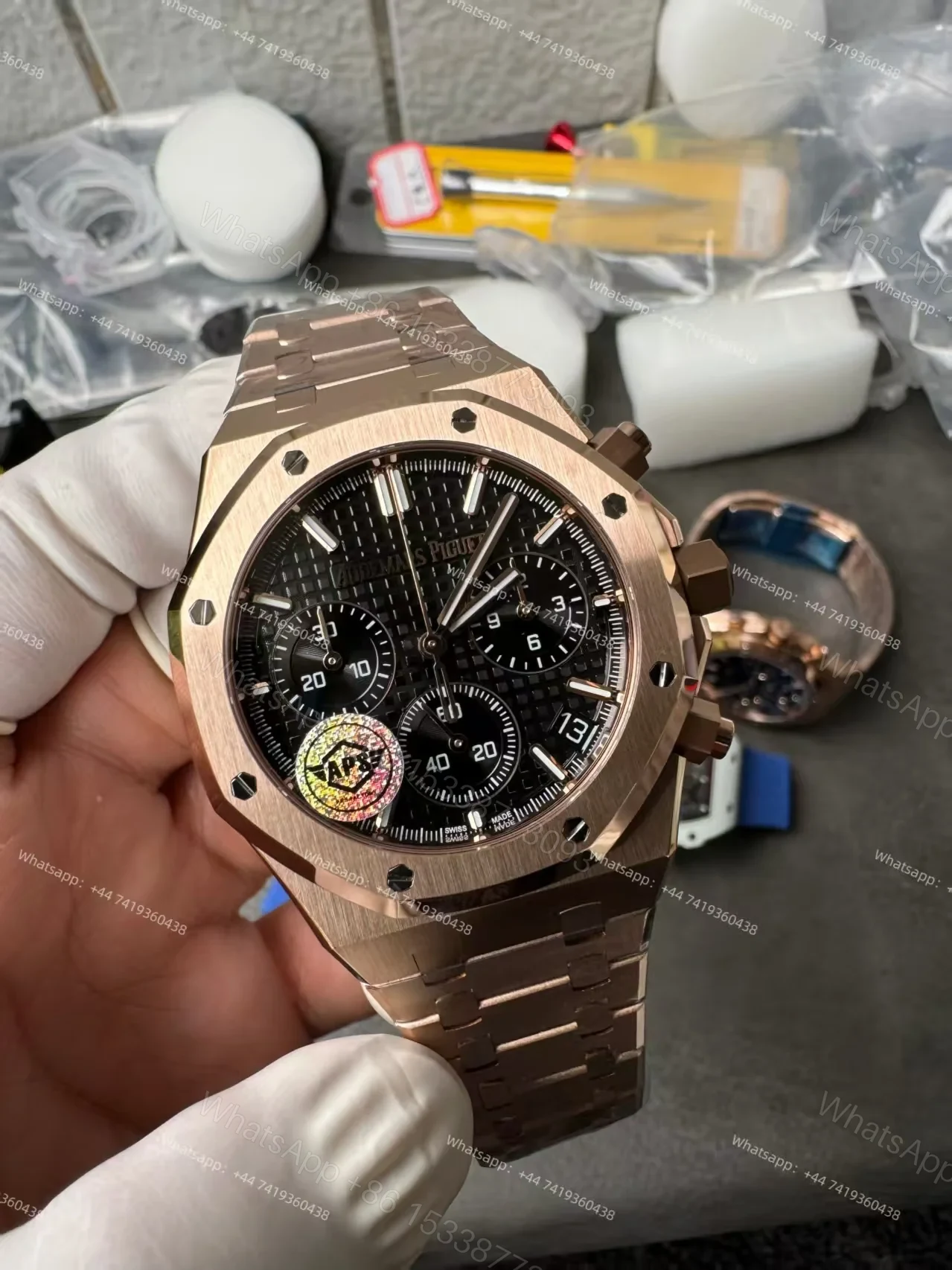 View 2 of Audemars Piguet Super Clone Royal Oak Rose Gold Black dial 26240 Chronograph 41mm Cal.4401