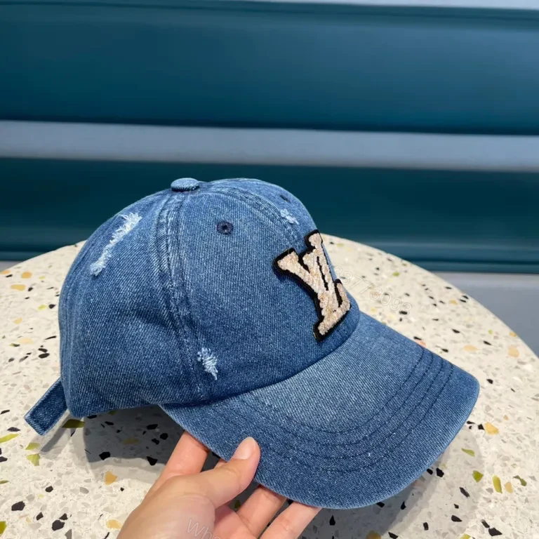 View 9 of Blue Denim Cap Lux Embroidered LV Logo â€“ Casual Luxury Hat