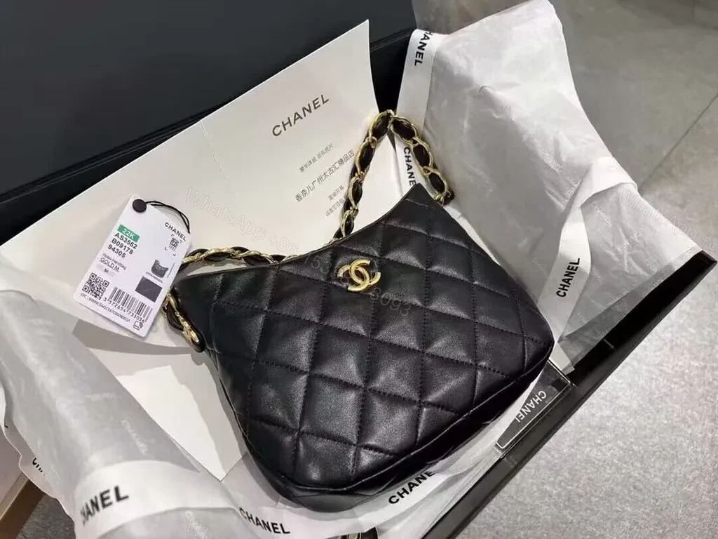 View 3 of Quilted Black Leather Shoulder Bag â€” Luxe CC Hardware