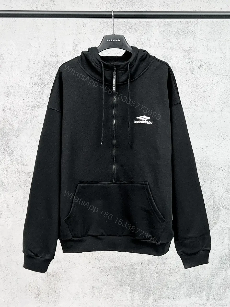 View 8 of Black Cotton-Blend Zip Hoodie, Minimalist Luxury, Everyday Comfort