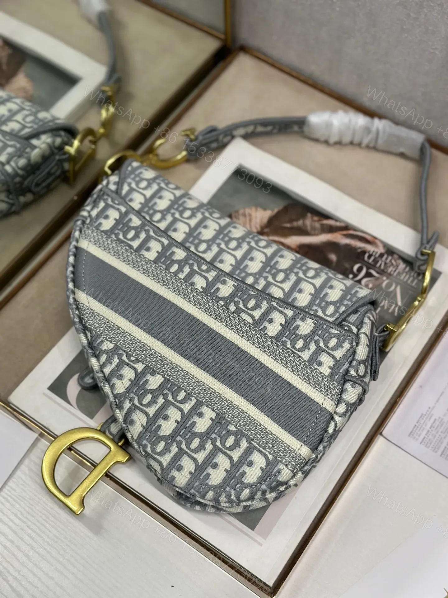 View 4 of Christian Dior Saddle Bag in grey Oblique embroidered