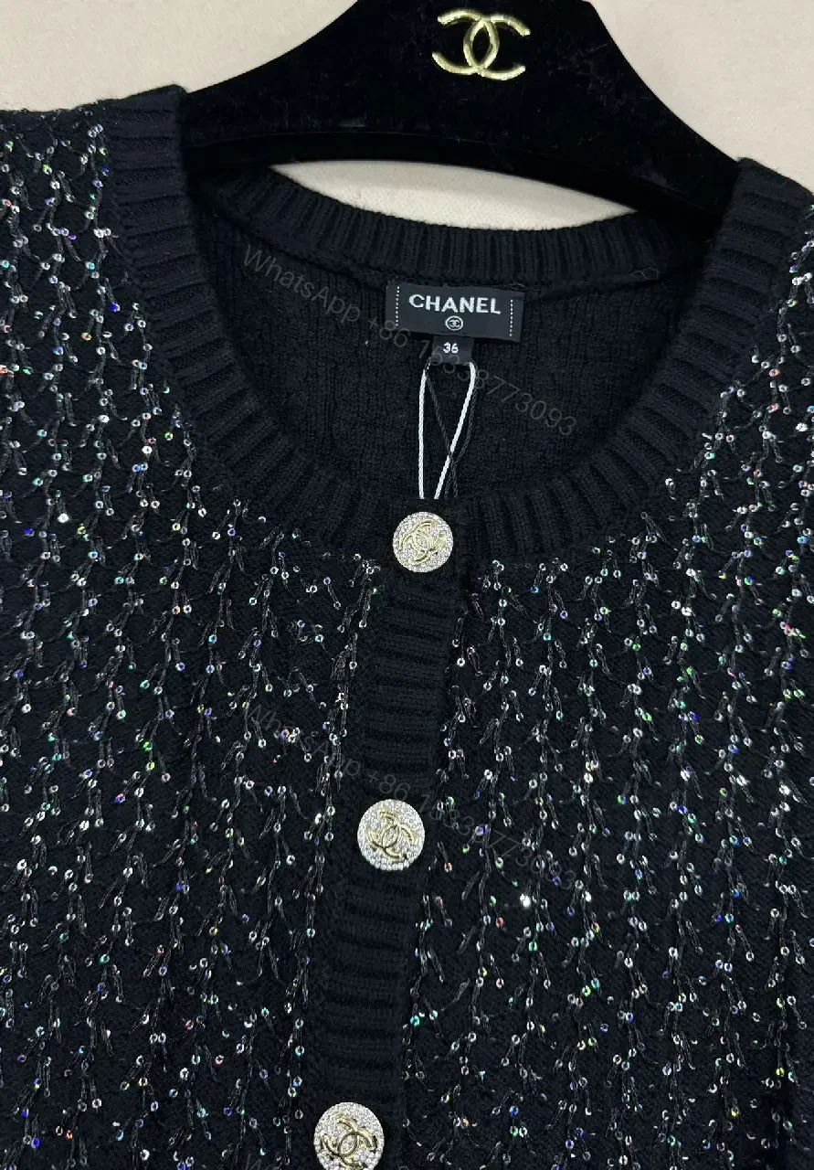 View 6 of Textured Knit Vest Set: Sparkling Buttons, Black & White