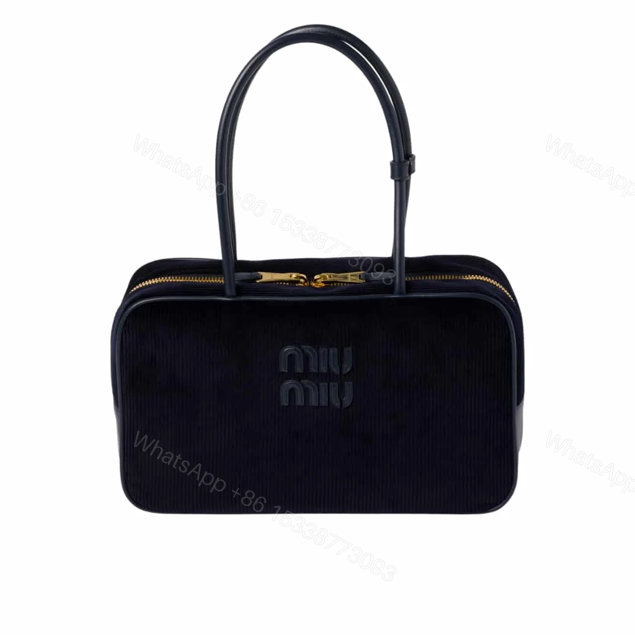 MIUMIU BEAU CORDUROY TOP HANDLE BAG NAVY 35CM 5BB163 2F81 F0124 V OOO — view 1