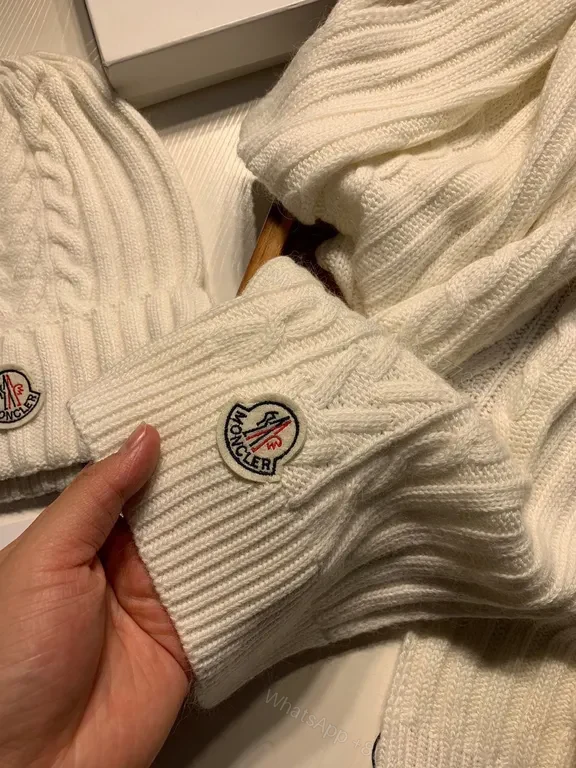 View 9 of Cozy Ivory Knit Beanie & Scarf Set â€” Moncler Style