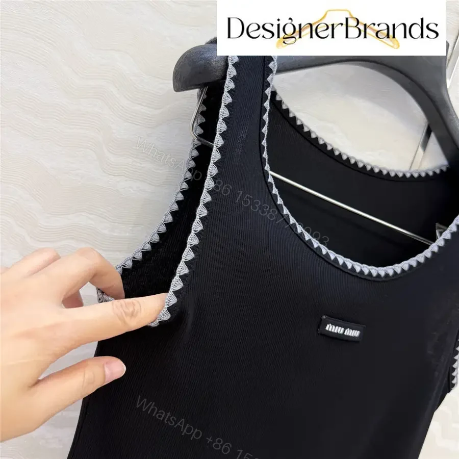 View 5 of Miu Miu Black Ribbed Sleeveless Tank Top
