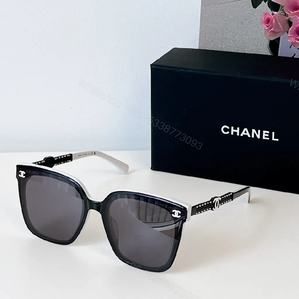 View 9 of Soft Pink Acetate Sunglasses with Gold Chain Temples - Square Silhouette