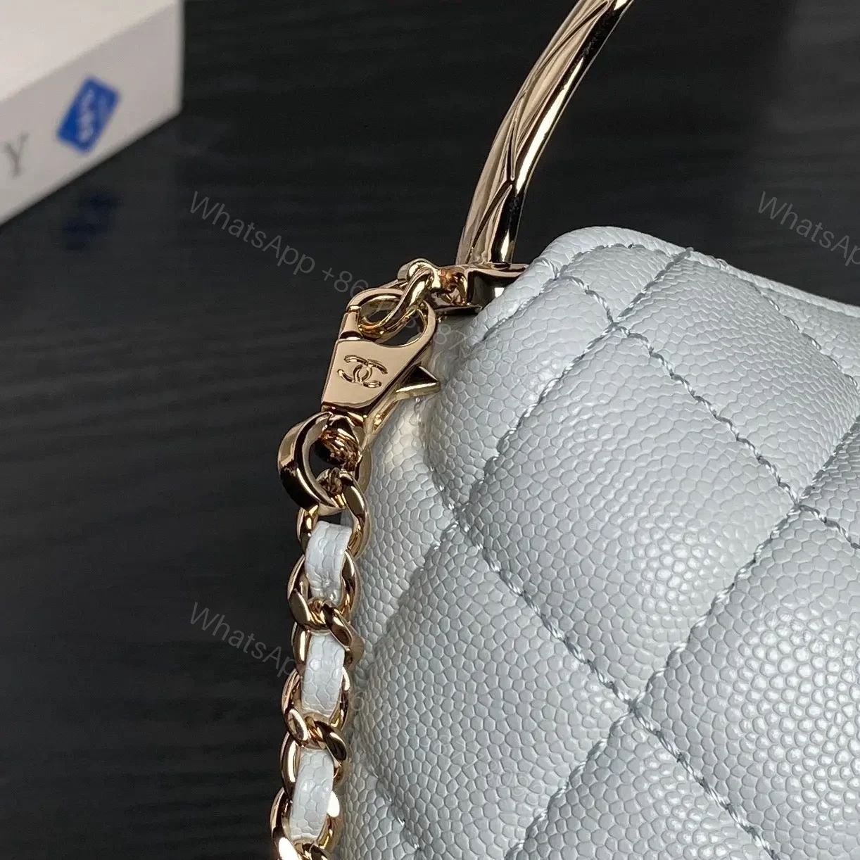 View 7 of Chanel Small Hobo Bag in light blue quilted calfskin