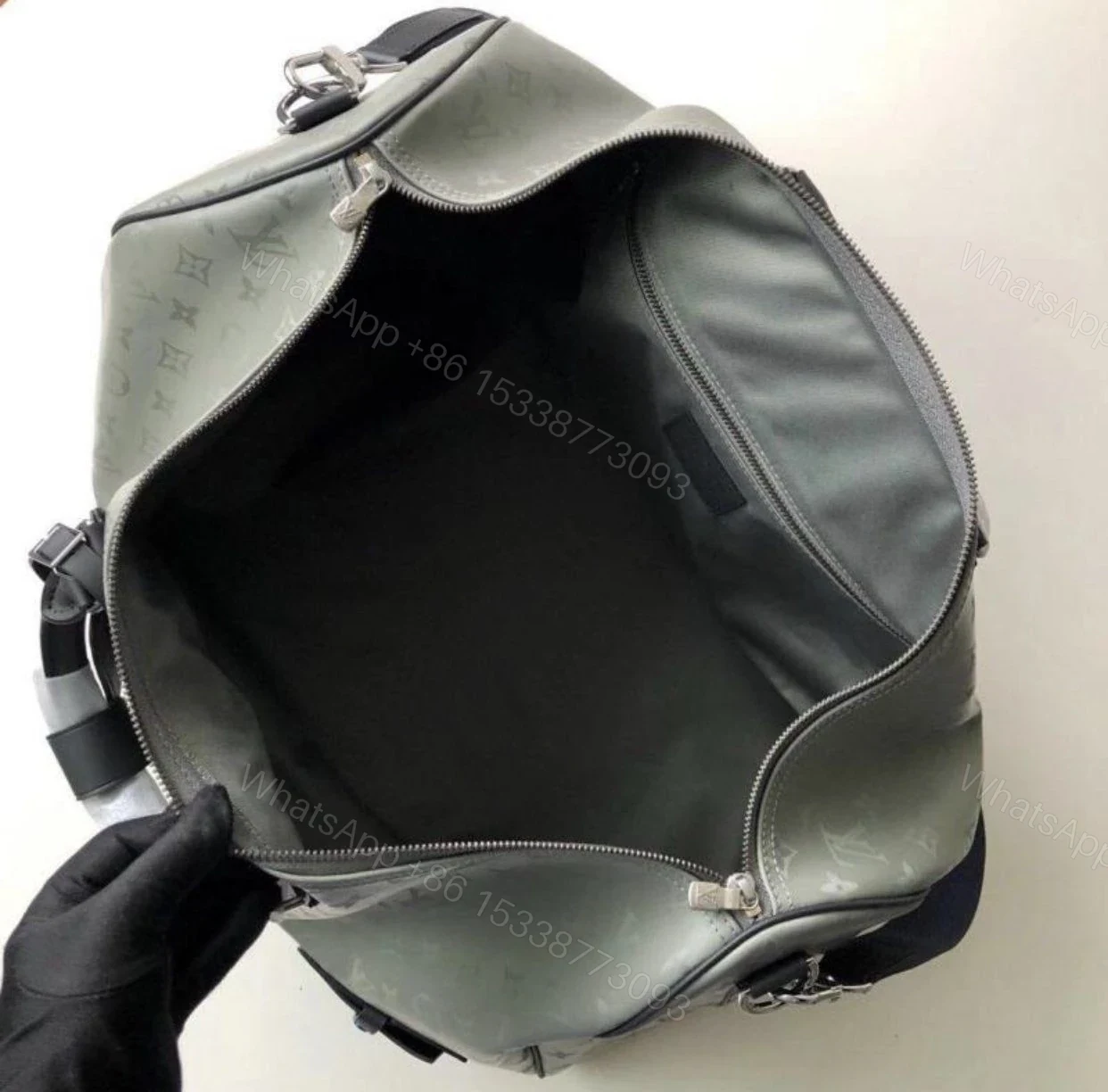 View 6 of Replica 1:1 Clone Louis Vuitton Keepall Bandouliere Monogram 50 Black TOP QUALITY