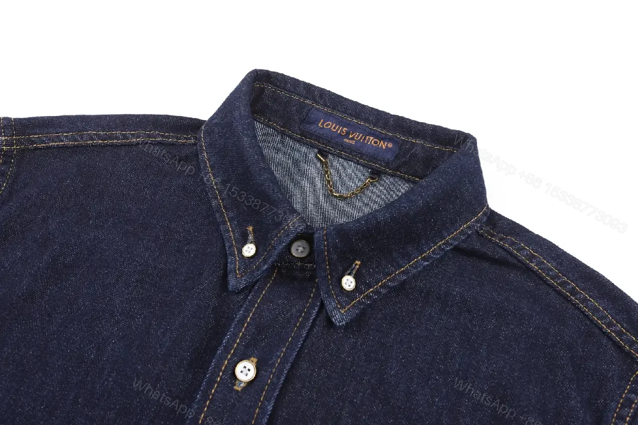 View 6 of Dark Indigo Denim Shirt, Classic Button-Down, LV Logo Embroidery