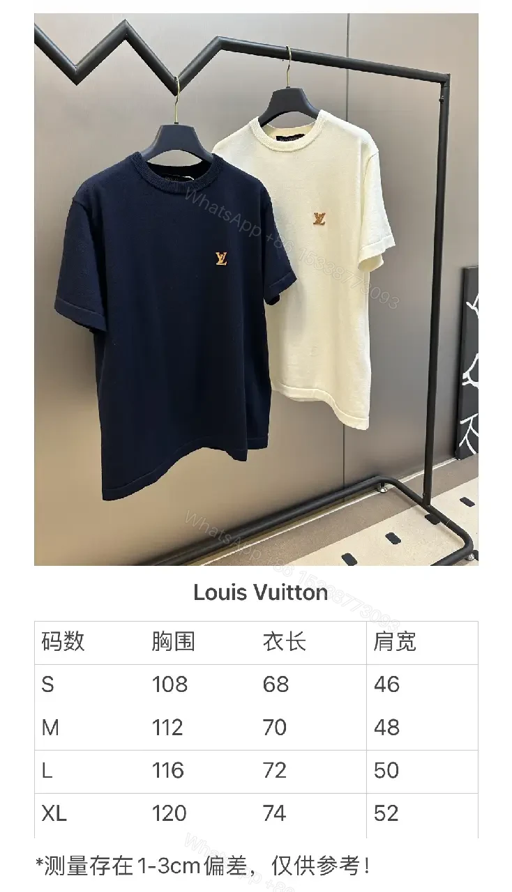 View 4 of Navy Knit Tee Short-Sleeve Rib Crew, Gold LV Logo