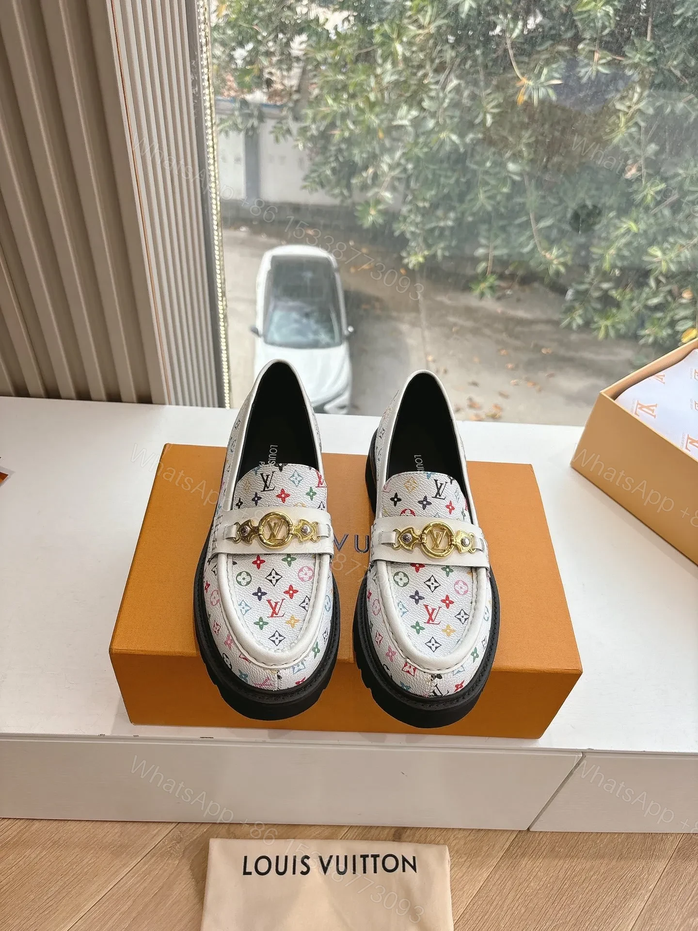 View 3 of LV Women White Patterned Leather Loafers