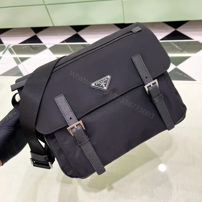 View 7 of Black Nylon Compact Messenger Bag - Prada-Inspired Luxury, Minimalist Utility